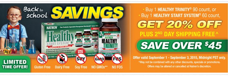 Buy 1 Healthy Trinity 90 count or 1 Healthy Start System 60 count, get 20% off